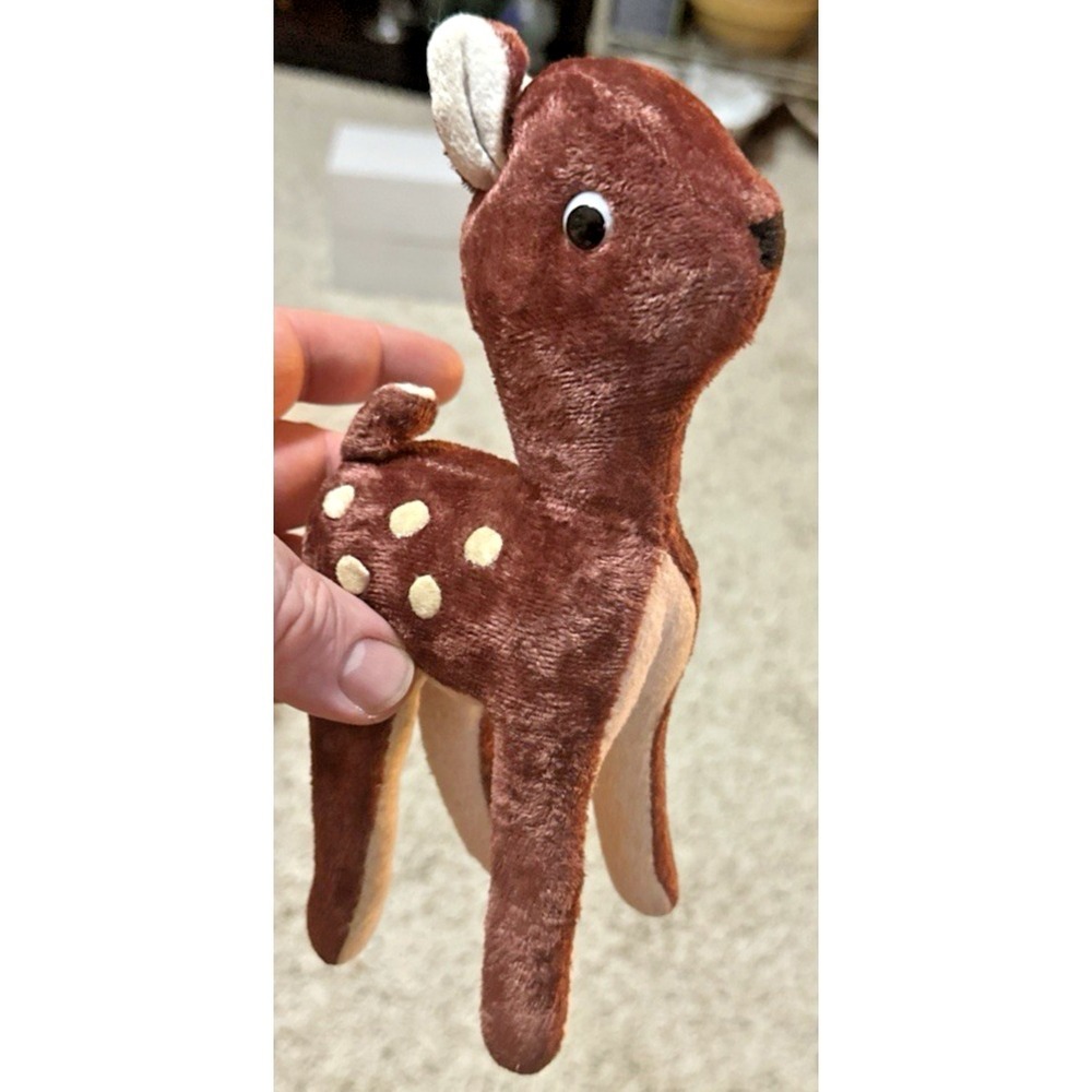 Vintage Unknown Manufacturer Sawdust Plush Toy Baby Deer Fawn - 8" Tall